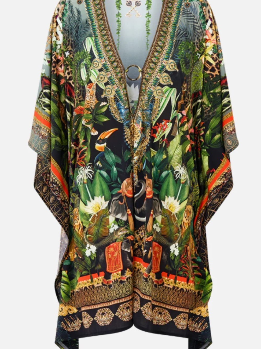 Camilla Short Kaftan Multi Colored Tropical Animal Printed Cover Up Dress - Picture 3 of 9